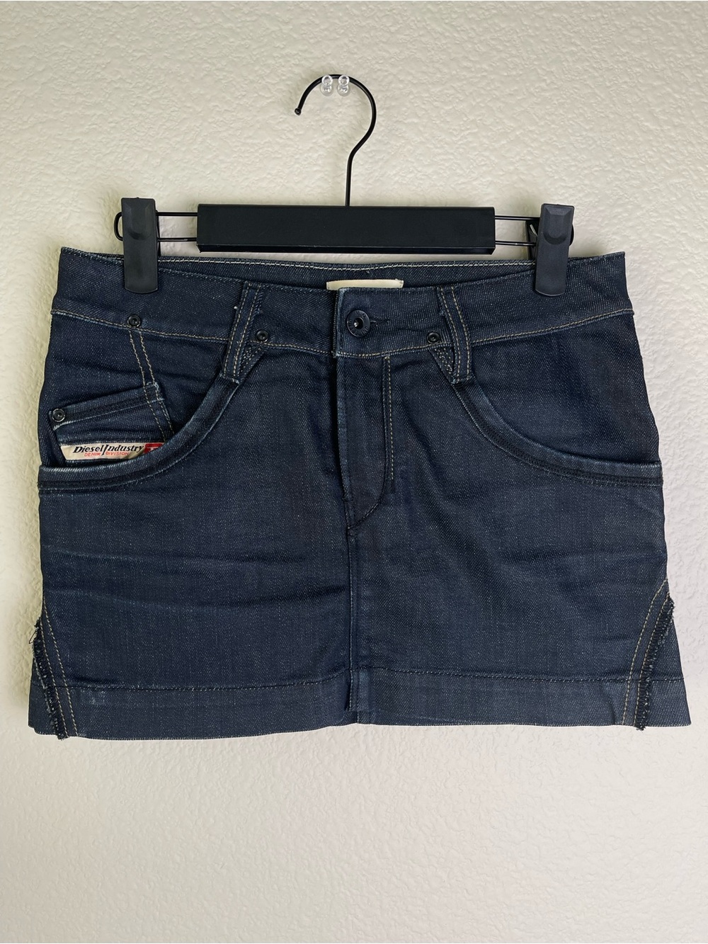 Vintage Y2K Diesel Dark Navy Denim Micro Mini Skirt Size 26